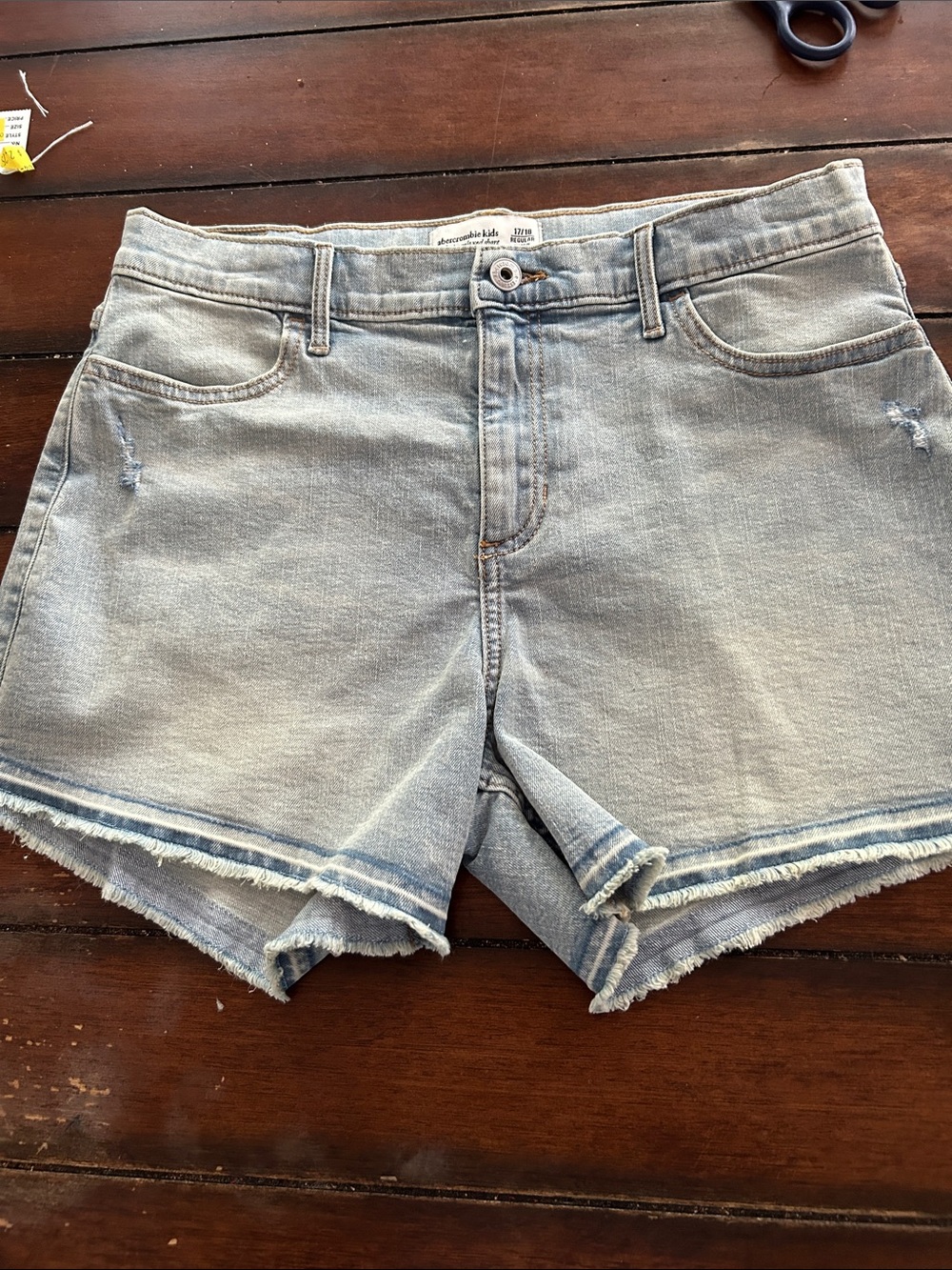 abercrombie kids Light Blue Denim Frayed Hem Shorts